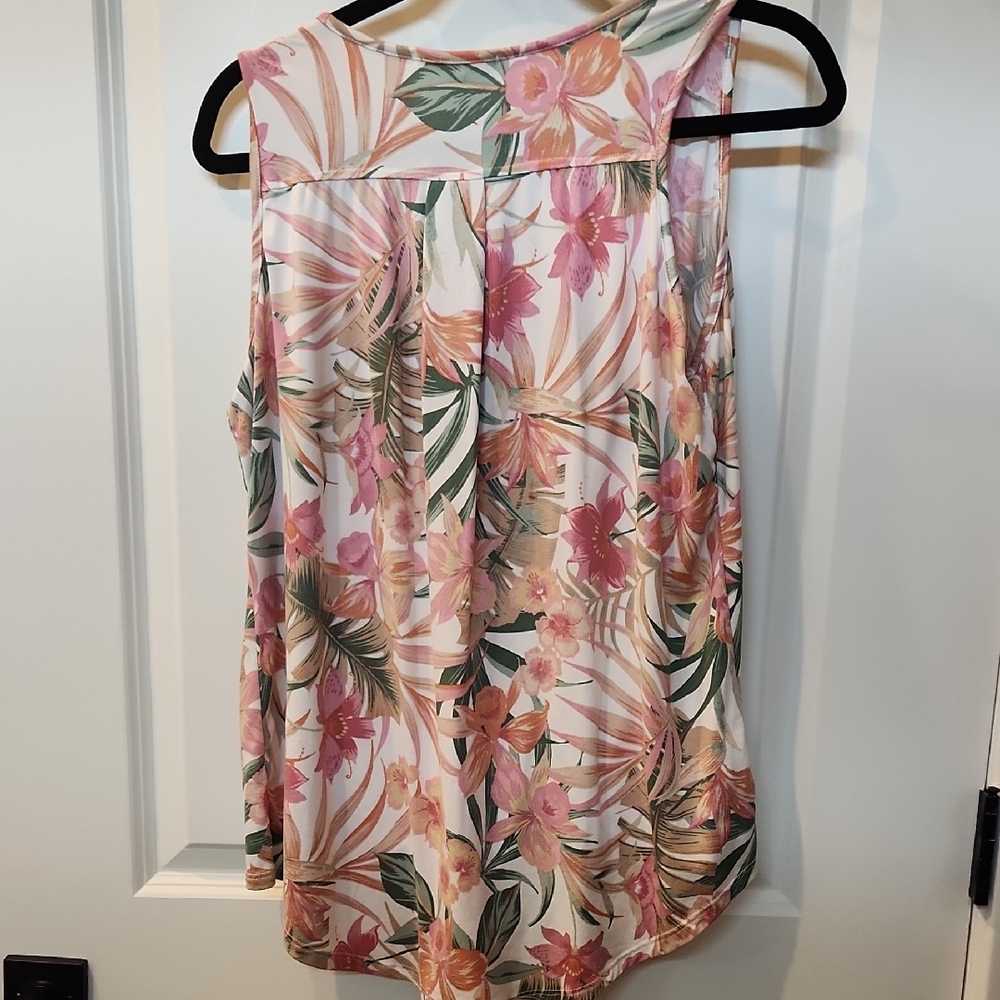 Womens Above and Beyond Pink and White Sleeveless Buttoned Tank Top Sz Lg - Picture 5 of 5